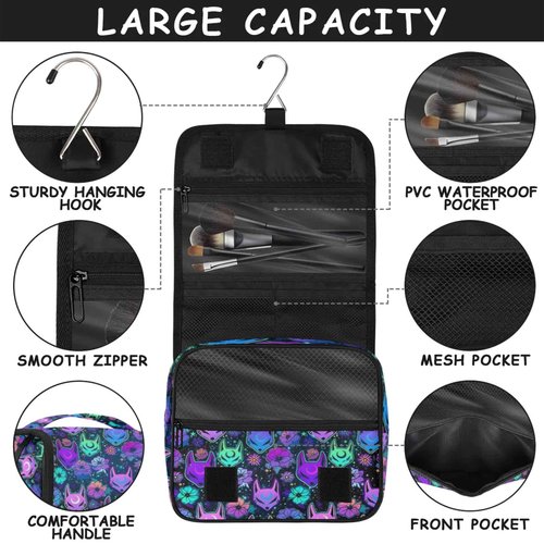 cfpolar Galaxy Purple Fox Travel Toiletry Bag with Hanging Hook, Waterproof Toiletries Travel Bag for Women Girls, Portable Make Up Bag Organizer, Hanging Case Cosmetics Bags for Bathroom