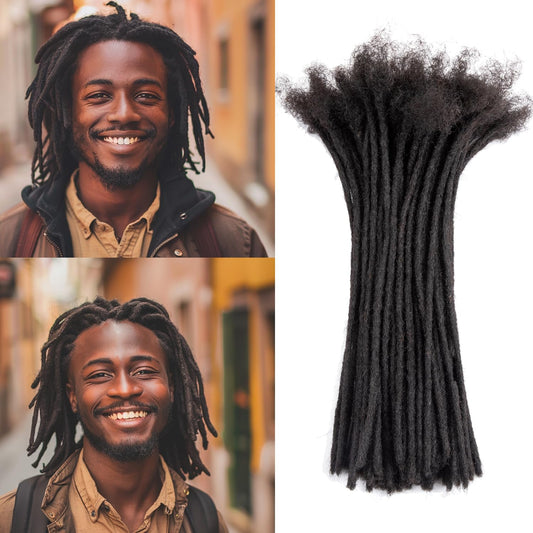 Teresa 10 Inch 0.2cm Width Loc Extension Human Hair Natural Black 10 Strands Full Hand-made Permanent Locs Extensions Can Be Dyed and Bleached for Men/Women/Kids Real Dreadlock Extensions Human Hair