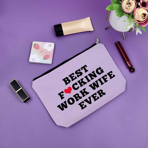 Sazuwu Work Wife Purple Makeup Bag - Best Work Wife Gift Ever - Cosmetic Bag for New Job, Farewell, Appreciation, Funny Coworker Leaving Gifts