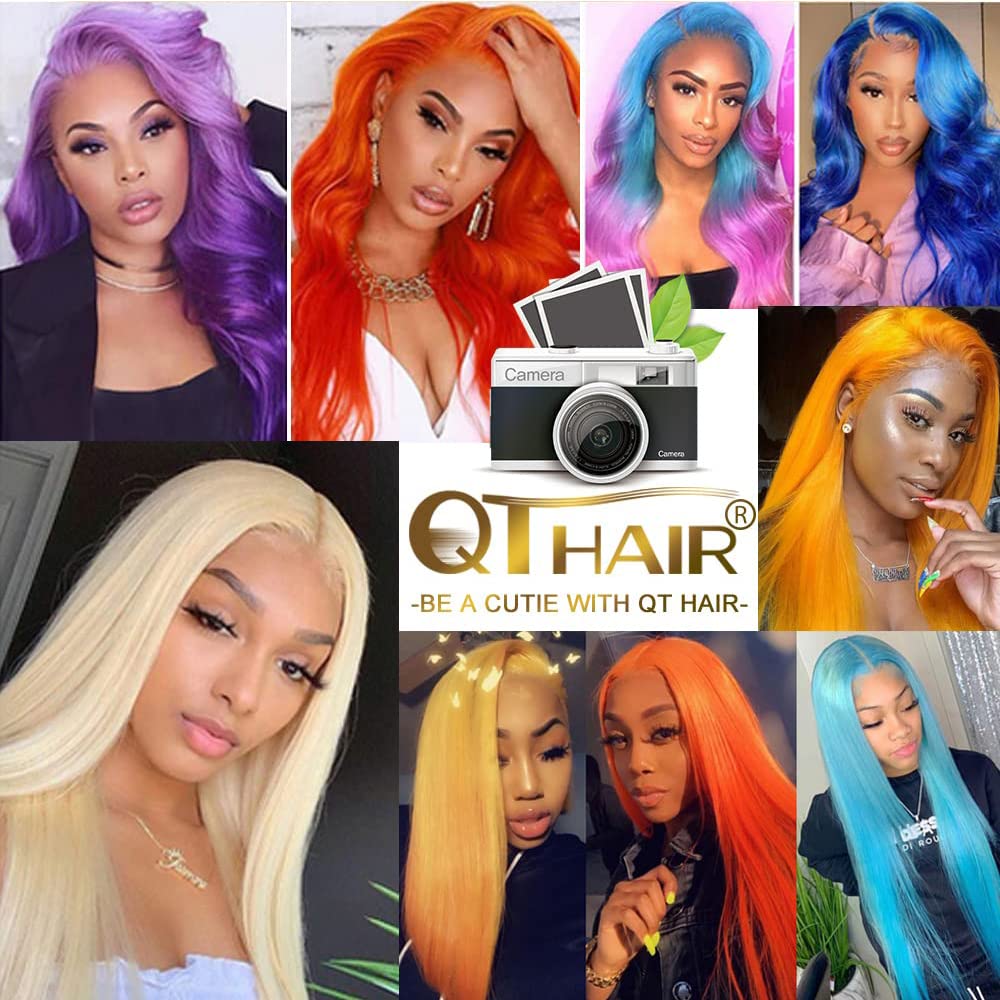 QTHAIR Straight Human Hair Blonde Bundles 18 20 22inch 14A Grade 100% Brazilian Human Hair Color #613 Platinum Blonde Straight 14 16 18 inch Brazilian Virgin Straight Human Hair 3 Bundles