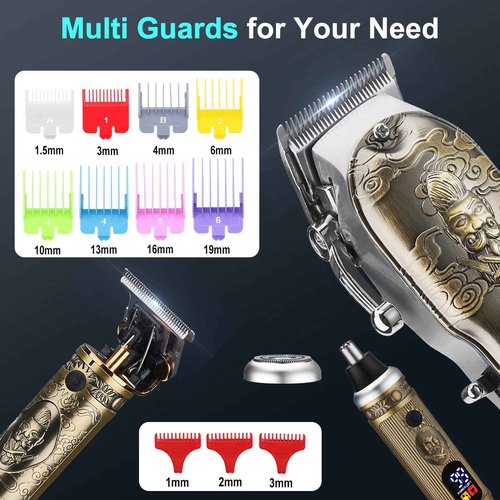 Suttik Hair Clippers for Men Barber Clippers and Trimmer Set of 3, Professional Cordless Nose and Beard Trimmer Hair Cutting Grooming Kit, Rechargeable, LCD Display