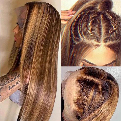 13x6 Lace Front Wigs Human Hair Wigs for Black Women, 4T4/27 Blonde Highlights 13x6 HD Lace Front Wigs Human Hair Pre Plucked with Baby Hair 16 Inch 150% Density Colored Transparent Wigs Human Hair