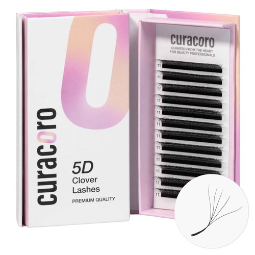 Curacoro 5D W-Shaped Clover Eyelashes Extension | 0.07mm Thickness | C/CC/D Curl | 8mm-15mm Mixed & Single Length | Individual Eyelash Extensions | Easy Application & Long Lasting (0.07 CC, 8mm-15mm)