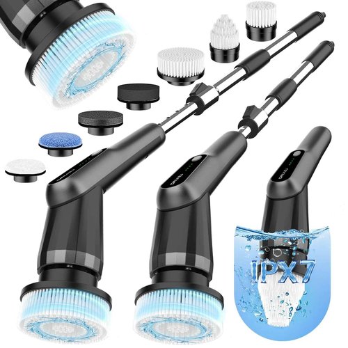 Dreazu G2-Pro Electric Spin Scrubber - IPX7 Waterproof 10-in-1 Shower Cleaner Brush, Retractable Handle & 2-Speed for Bathroom, Bathtub, Kitchen, Tile Floors