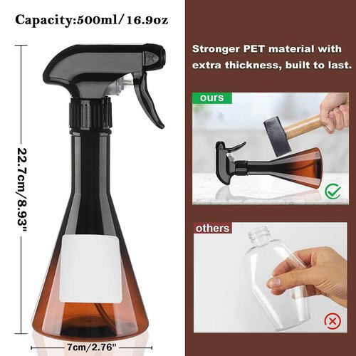 Hethyo Spray Bottles 10oz/300ml 2 Pack Plastic Mist/Stream Spraying Heavy Duty Plastic Water Spray Bottles for Hair, Cleaning Solutions, Plants (Brown)