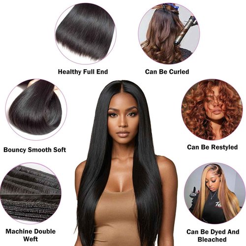 ManeMajesty 12A Straight Human Hair Bundles 3 Pcs 8 10 12 Inch 100% Human Hair Extension Unprocessed Brazilian Virgin Human Hair Quick Weave Straight Bundles Human Hair Natural Color for Black Women