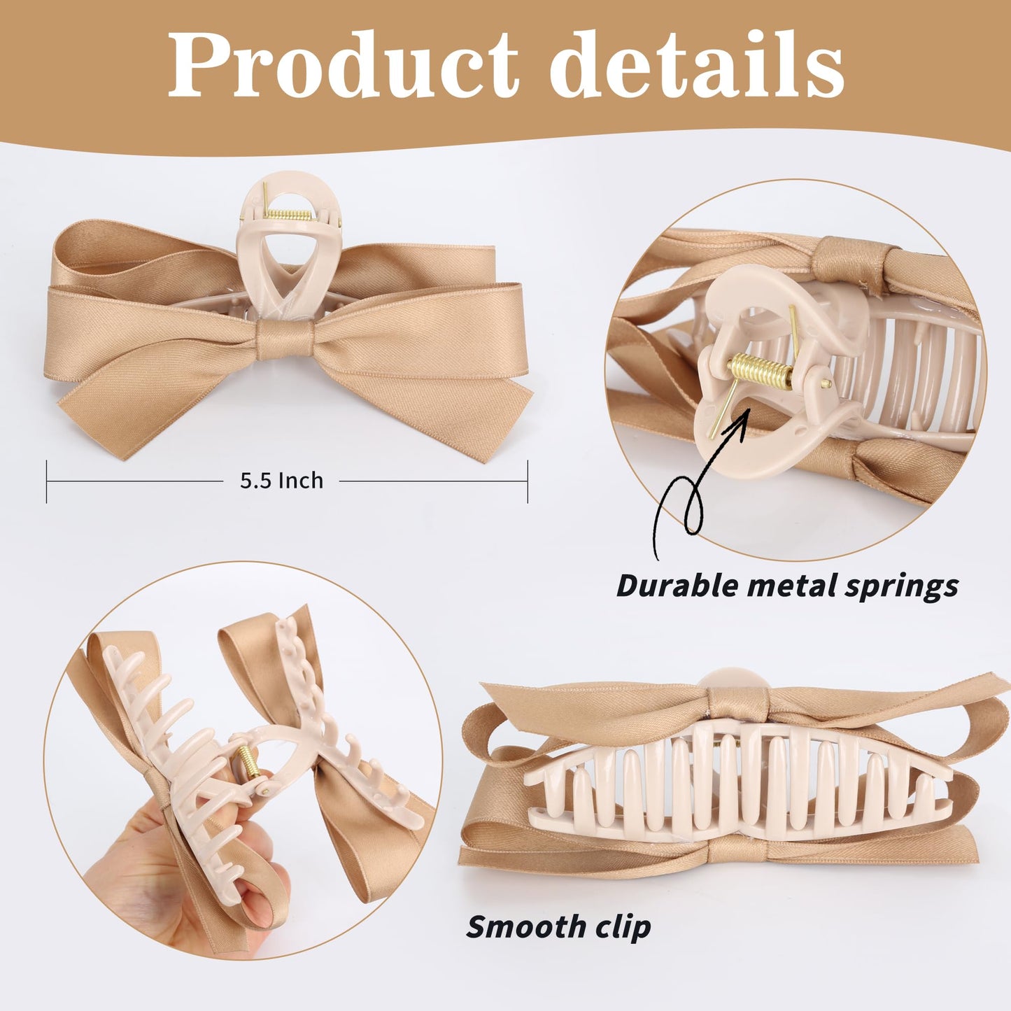 FAELBATY Bow Hair Claw Clips, Bow Knot Hair Claw Clips for Women, Silky Satin Bow Hair Clips for Girls, Big Claw Clips with Bow for Thin Thick Curly Hair, Bows Bowknot Hair Accessories 4 Pcs