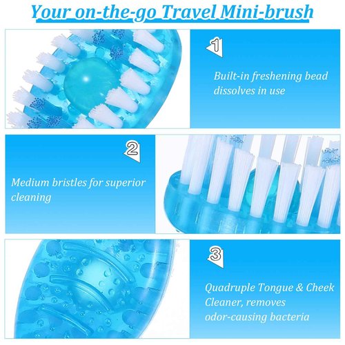 Wanmu 50 Pack Disposable Mini Travel Toothbrushes, 5 in 1 Tool Brush+Floss+Pick+Tongue Scraper, Bulk Toothbrushes Individually Wrapped Prepasted Toothbrush, On The Go Toothbrush with Freshening Bead
