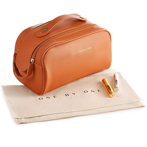 ONE BY ONE Travel Makeup Bag Set - Waterproof Cosmetic Bag with 2 Refillable Perfume Atomizers, Portable Toiletry Organizer for Women
