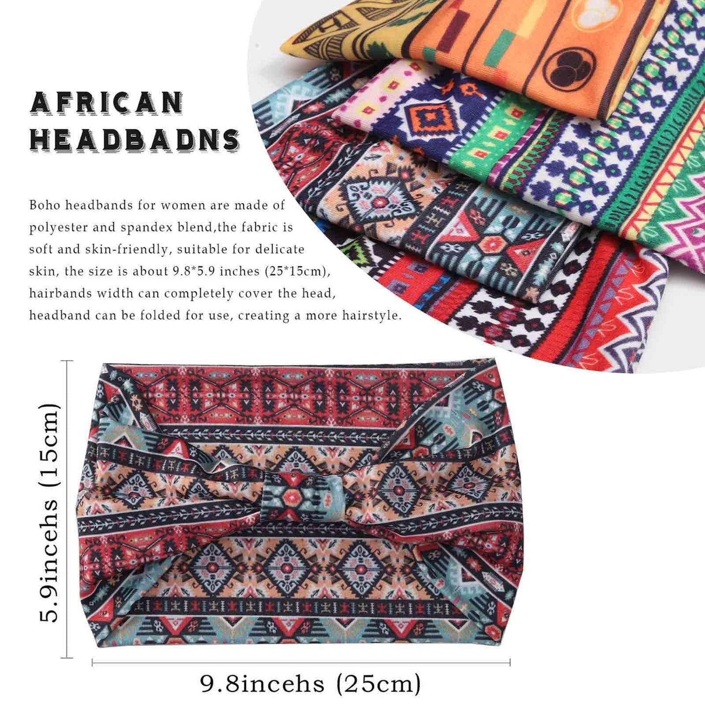 Acenail African Headbands for Women Wide Knotted Headband Turban Elastic Hairbands Non Slip Hairband Floral Boho Head Bands Workout Head Wraps Running Yoga Cotton Head Scarfs Bohemian Hair Accessories for Women and Girls Pack of 4 (#2 Gorgeous)