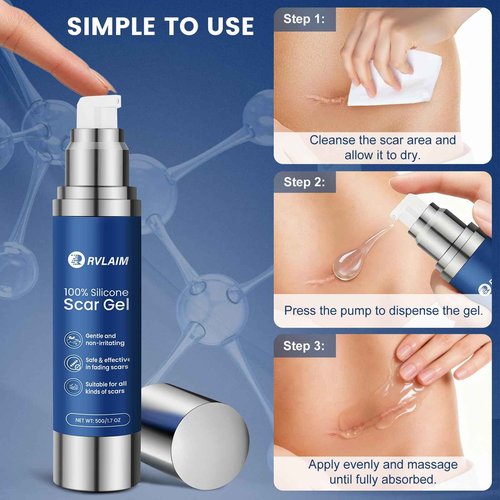 Rvlaim 100% Silicone Scar Gel Scar Cream, Advanced Silicone Gel for Removal of Surgical, Burns, Acne Scar, Old and Recent Scars and Stretch Marks, 1.7 oz/50ml