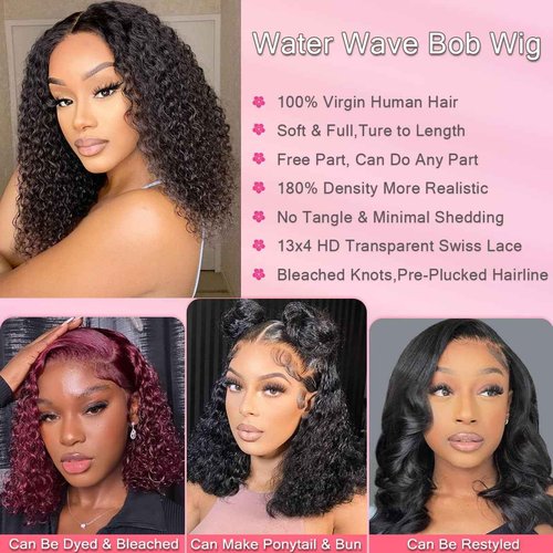 Xojao Bob Wigs Human Hair Curly 13x4 Transparent Lace Front Wigs Human Hair Pre Plucked Natural Color Bob Wigs for Women 180% Density 12 Inch