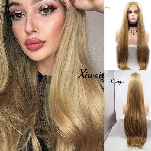 xiweiya 26# Blonde Wig Long Silky Straight Golden Blonde 13x3 Lace Frontal Wig Heat Resistant Hair Middle Part Glueless Wigs Cosplay, Halloween Drag Queen Wigs Wear and Go Wig 26inch
