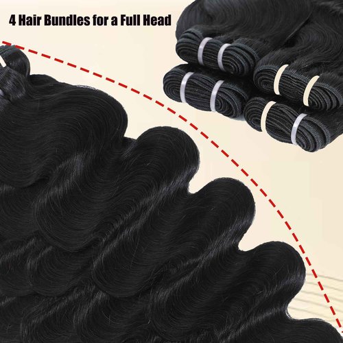 Human Hair Bundles Body Wave Bundle Human Hair 100% Unprocessed Brazilian Virgin 12A Quick Weave Wavy Bundles Real Raw 1 Bundle Human Hair Extensions Natural Black 20 Inch