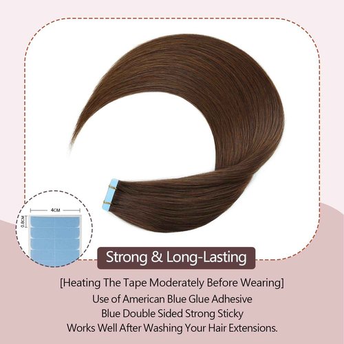 Sunya Tape in Hair Extensions 16 inches Silky Straight Remy Human Hair Seamless Skin Weft Tape in Human Hair Extensions 16 inches #4 Chocolate Brown 40 Gram 20Pcs/Pack Thick Hair…