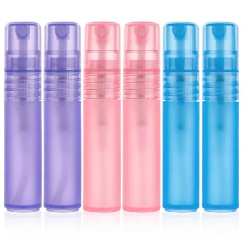 Mozeat Lens 6 PCS 5ml Mini Spray Bottle Plastic Portable Travel Bottle Fine Mist Refillable Mini Perfume Sample Bottles Clear Plastic Spray Bottle Empty for Cleaning Travel Essential Oils, 3 Color