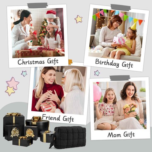 Puffer Quilted Makeup Bag Cosmetic Bags,Puffy Travel Toiletry Pouch for Women,Cute Checkered Zipper Bag Travel Essential,Portable Aesthetic Make up Organizer Bag for Gifts Work Daily(Black,M)