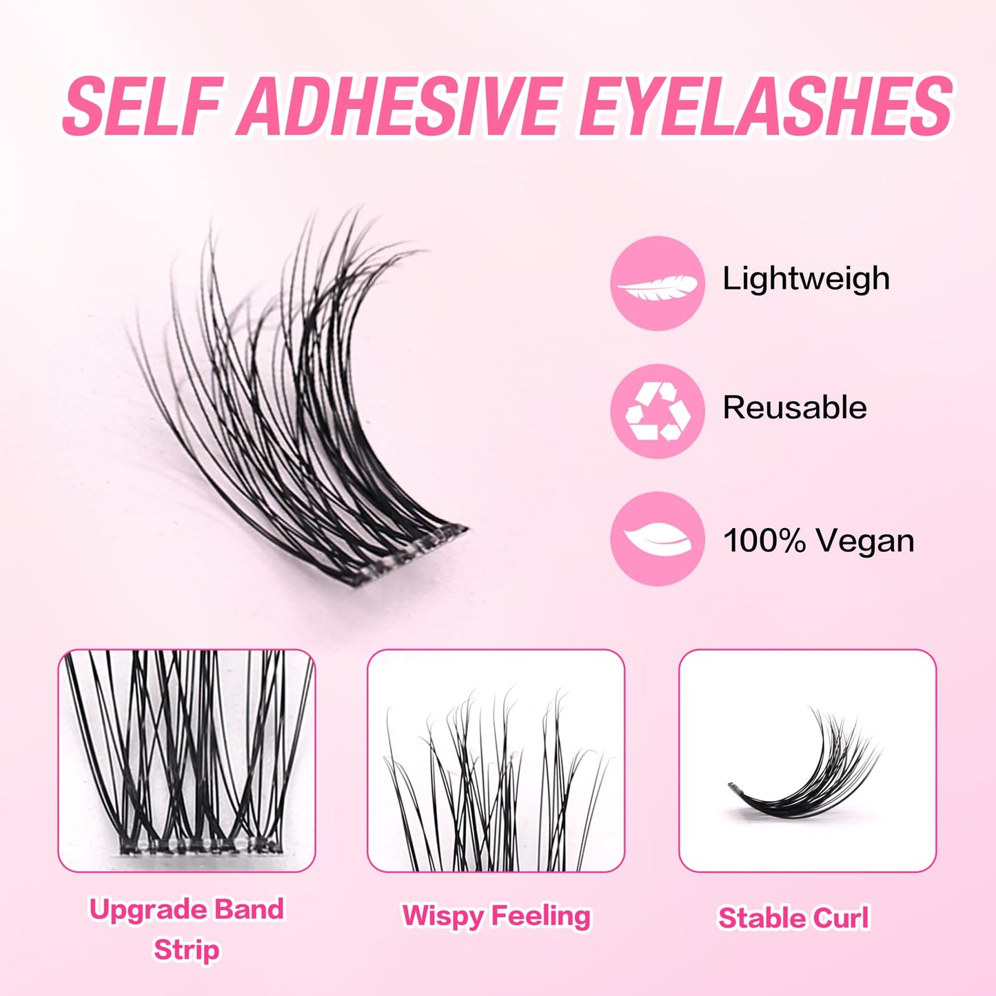 Self-Adhesive Cluster Eyelash Extensions with Bottom Lashes Fluffy Lash Clusters Volume Individual Lashes Wispy Eyelash Clusters DIY Lash Extension at Home