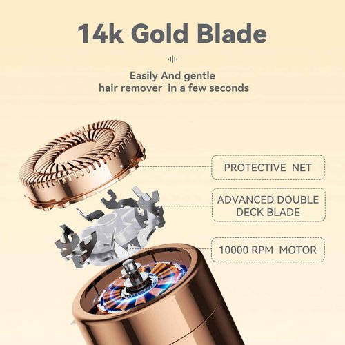 INNVO Facial Hair Remover for Women Ladies Upper Lip Hair Removal Electric Face Shaver with Rechargeable Battery Brush (Champagne Gold with 1 Replacement Head)