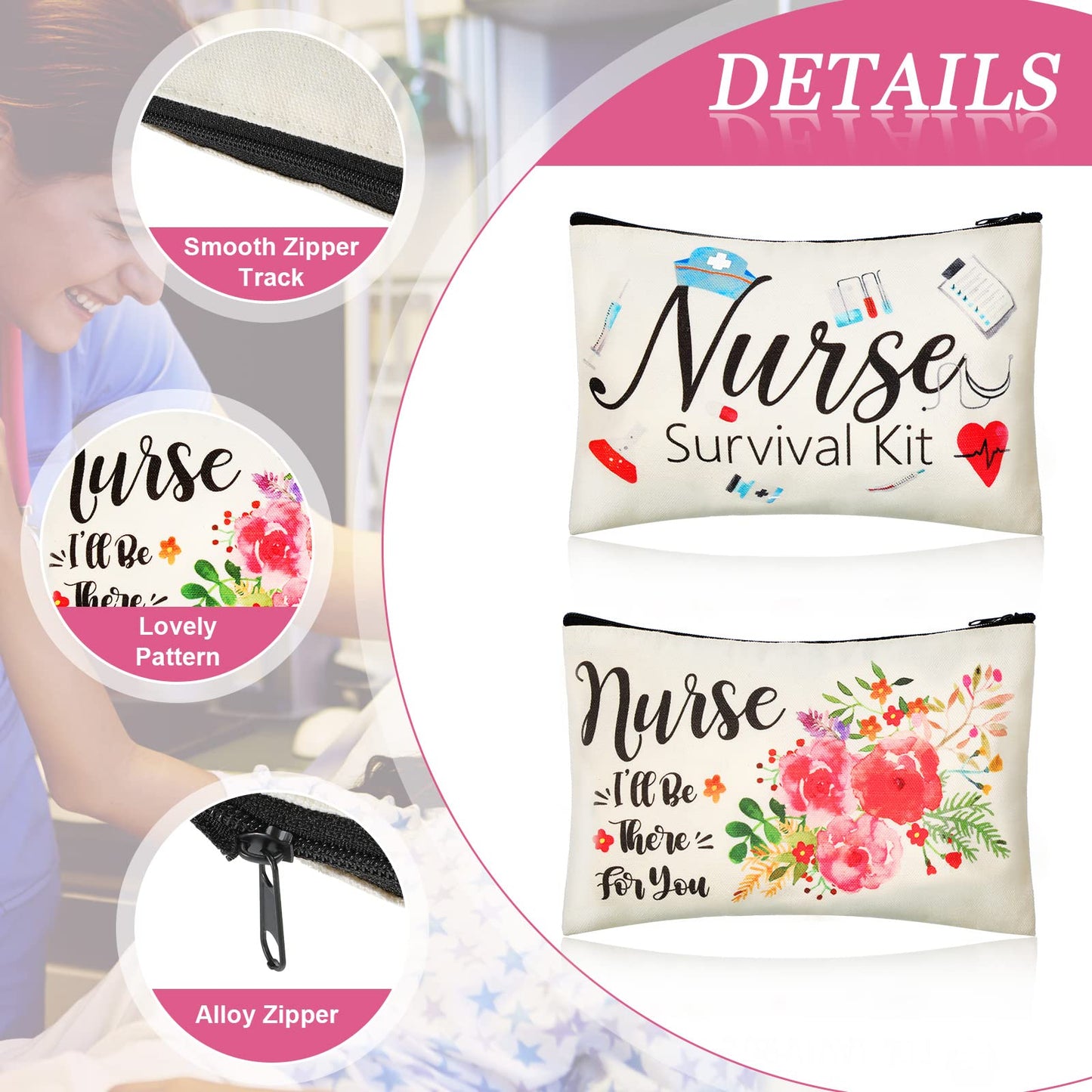 12 Pcs Nurse Appreciation Gift Kit Include 6 Pcs Nurse Canvas Makeup Bag Nurse Canvas Cosmetic Pouch and 6 Pcs Nurse Blessing Card Bracelet Nurse Charms Bracelet for Nurse Student (9.1 x 5.9 Inch)