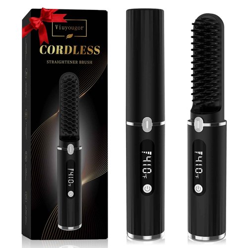 Viuyougor Beard Straightener for Men, Cordless Portable Heated Beard Straightening Comb with LCD, Beard and Hair Straightener Brush Hot Comb, Anti-Scald & Automatic Shut-Off, Portable for Travel