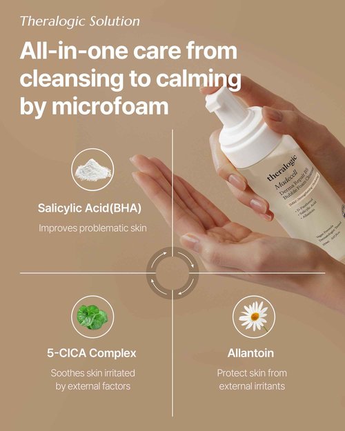 theralogic Madecell Derma Repair B5 Bubble Foam Cleanser - Panthenol & Salicylic Acid BHA - Korean Acne Calming Bubble Face Wash - Hypoallergenic, Vegan, Fragrance Free, 5.07 fl.oz.