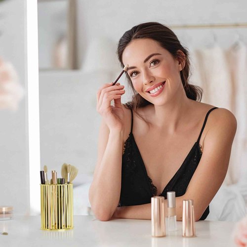 Heshuoer Makeup Holder - Makeup Brush Organizer, Cosmetic Brushes Storage Holder for Dressing Table, Gold.