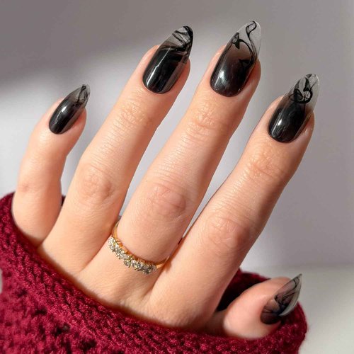 Glamnetic Press On Nails x Harry Potter™ - Dementor™ | Medium Almond Fake Nails with Smoky Black Gradient Tips, Salon Quality, Officially Licensed | 15 Sizes - 30 Nail Kit with Glue