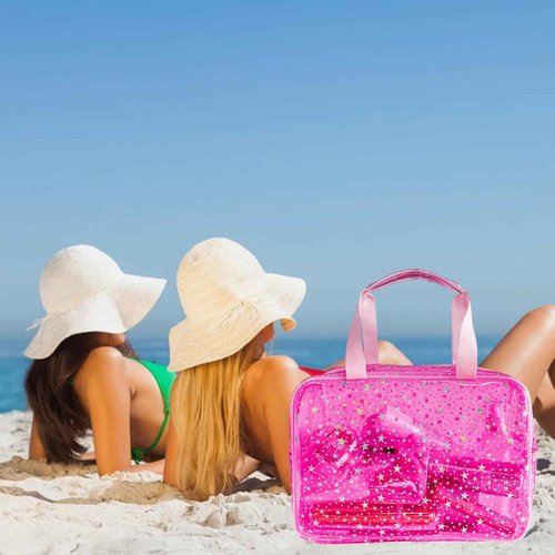 2 Pcs Clear Large Cosmetic Bag 12x5x8 inch Travel Pouch with Handle PVC Material Pouch Waterproof Travel