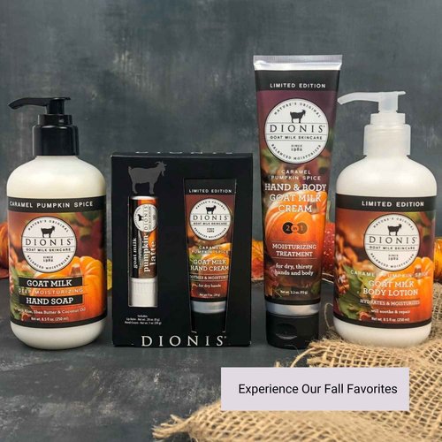 Dionis Goat Milk Skincare Caramel Pumpkin Spice Scented Lotion (8.5 oz) and Hand & Body Cream (3.3 oz) Bundle