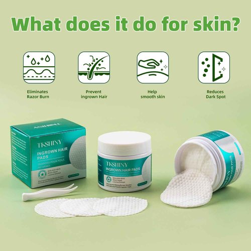 TKSHINY Ingrown Treatment Hair Pads, Ingrown Treatment Pads with AHA+BHA, Ingrown Hair Wipes For Bikini Area, Razor Bumps, Underarm , Exfoliate Skin,Ingrown Hair Serum for Face, Neck, 50 Pads
