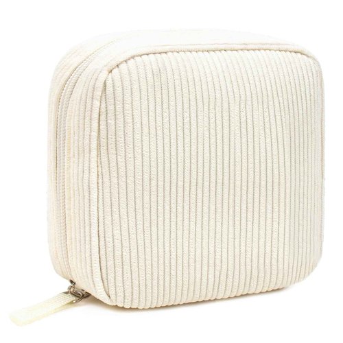 2Pcs Makeup Bag for Women, Large Corduroy Cosmetic Bag Capacity Travel Toiletry Bag Mini Makeup Pouch for Purse Small Makeup Organizer Bag Cute Makeup Brushes Storage Bag (Mini Beige)