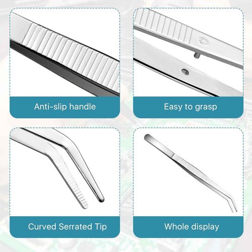Aemygo 35 Pcs Carbon Steel Tweezers with Curved Serrated Tip, Multipurpose Craft Tweezers Non-Slip Forceps for Sewing Repairing