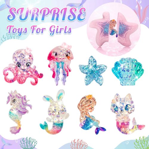 Mermaid Bath Bombs for Kids with Surprise Toys Inside, 8 Pcs Organic Natural Bubble Bath Bombs for Girls,Christmas Birthday Gift for 3 4 5 6 7 8 Year Old Girl,Princess Bath Bomb Kit with Mermaid Toys