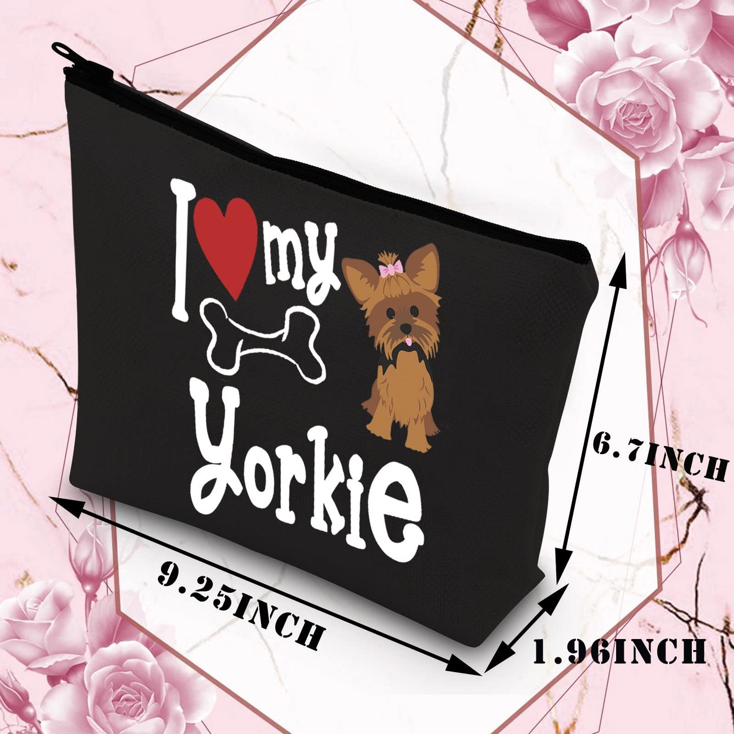 BDPWSS Yorkie Gift Yorkshire Terrier Puppy Dog Lover Cosmetic Makeup Bag Yorkie Love Gift I Love My Yorkie Waterproof Travel Pouch For Yorkie Lover Owner Yorkie Mom Gift (I love Yorkie bl)