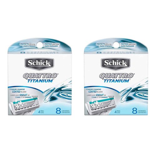 Schick Quattro Titanium Razor Blade Refills for Men - 8 Count - 2 Pack
