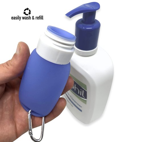 Cruise On Silicone Travel Bottle Set, TSA Approved, Leak-Proof Squeeze Bottles for Shampoo, Lotion & Liquids (2 oz & 1.4 oz), Refillable Containers with Carabiner Clips for Easy Carry
