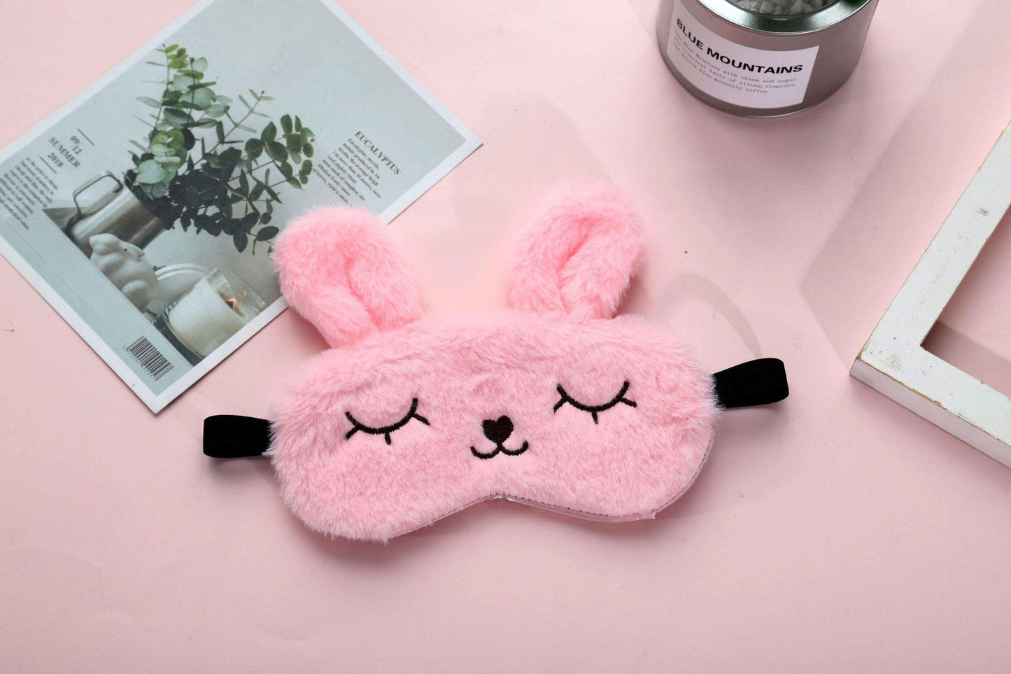 Cartoon Animal Funny Sleep Mask with Eyes Pink Bunny Rabbit Sleeping Eye Mask Plush Rabbit Eye Mask Sleeping Mask Blindfold