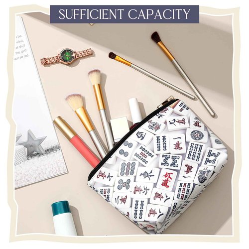 Vincreem Mahj Tile Lover Gift Mahj Tiles Coin Bag with Keychain Set PU Leather Coin Purse Gift for Lover Women Mom Grandma Birthday Travel