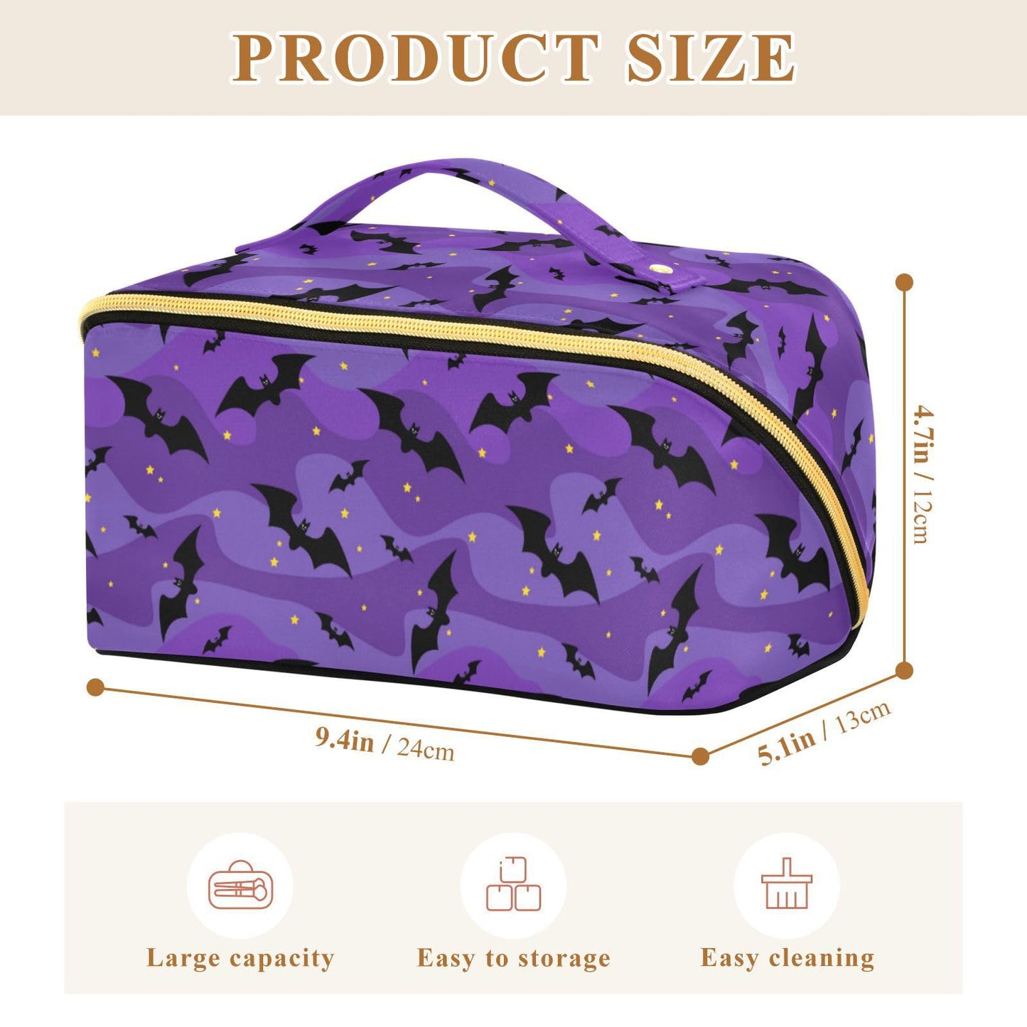 Makeup Organizer Bag, Halloween Black Bats Night Sky with Stars Travel Makeup Bags Makeup Vanity Case Large Capacity Rhombus Cosmetic Toiletry Bag for Girl Women Ladies