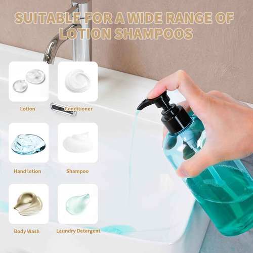 Bynccea Pump Bottle 16 oz/500 ml Empty Shampoo Pump Bottles Dispenser Portable Pump Plastic Bottles for Shampoo and Conditioner Liquid