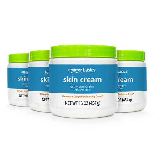 Amazon Basics Ultra Moisturizing Skin Cream for Dry & Sensitive Skin, Dermatologist Tested, Fragrance Free, 16 Ounce (Pack of 4) (Previously Solimo)