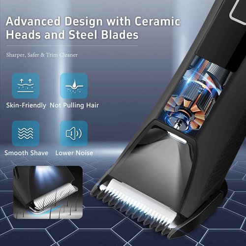 Beatslm Body Trimmer for Men, Groin & Body Hair Trimmer, Ball Foil Shaver, Nose Hair Clippers, 3 in 1 Men's Waterproof Wet/Dry Groomer with Travel Case &Travel Lock, LED Display, Black
