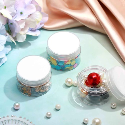 SATINIOR 100 Pcs Plastic Jars with Lids Small Containers Lids Wide Mouth Small Plastic Containers for Lotion Cream Rhinestones Body Butters Travel Storage(1 oz,Clear)