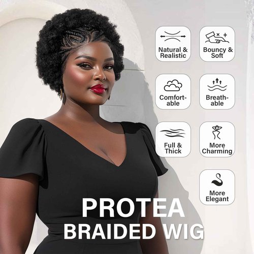 PROTEA Afro Braids Wigs, Hand Braided Synthetic Lace Front Box Braided with Baby Hair for Women, Lace Frontal Wigs for Women, 10 Inch #1B