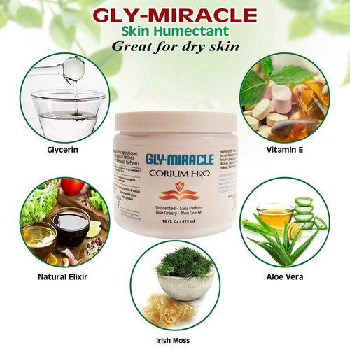 GLY MIRACLE CLEAN Corium H2O Deep Moisture Cream 16 oz Jar Long-Lasting Hydration for Dry, Cracked Skin Non-Greasy, Fragrance-Free with Pure Glycerin Safe for Sensitive Skin No Parabens/Sulfates