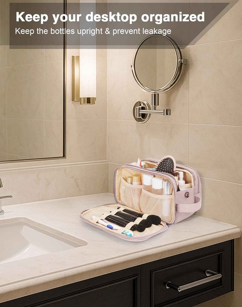 Toiletry Bag for Men & Women, Cruise Ship Travel Essentials, Shaving Dopp Kit with Dry and Wet Separation, Water-resistant Bathroom Cosmetic Organizer Bag, Makeup Accessories with Trolley Belt, Pink
