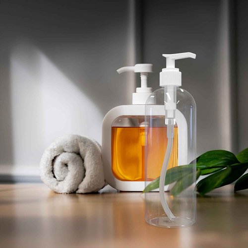 BRIGHTFROM Empty Lotion Pump Bottles, 16 OZ BPA-Free Refillable Plastic Containers, PETE1 Clear, Great for - Soap, Shampoo, Lotions, Liquid Body Soap, Creams and Massage Oil's - 2 Pack (Black)