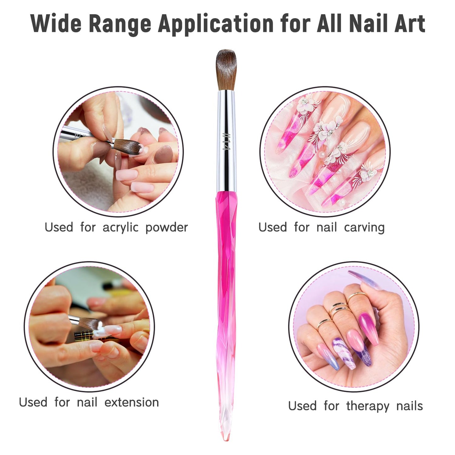 Acrylic Nail Brushes Kolinsky Pincel Para Acrilico Brushes for Acrylic Application Crystal Handle Oval Nail Art Brush Manicure Tool Size 14