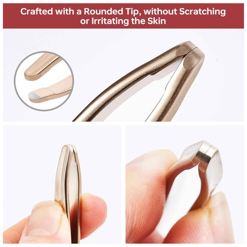 NILIYA Beard Tweezers for Man, Professional Round Tip Pucker for Chin, with Leather Travel Case (Champagne gold)